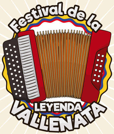 Tricolor award ribbon like Colombian flag with accordion design to grant the title of King in the contest in Vallenato Legend Festival (written in Spanish).のイラスト素材