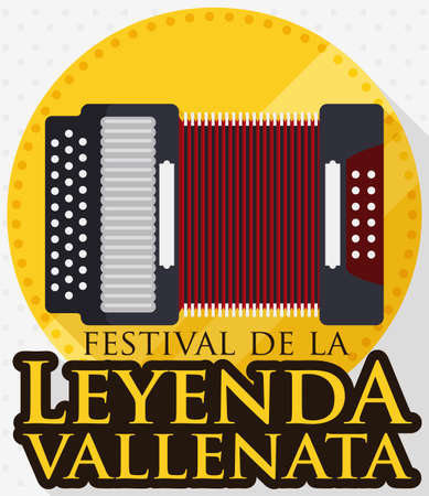 Design in flat style for the first place: gold medal award with accordion design for the king or winner of Vallenato Legend Festival (written in Spanish).のイラスト素材