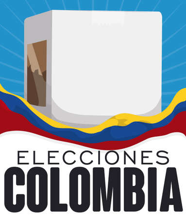 Poster with white voting box and a Colombian flag waving around it promoting electoral event in this country (texts written in Spanish).のイラスト素材