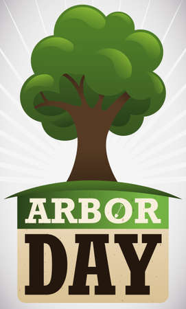 Loose-leaf calendar with a tree in the top and a shovel in the text to commemorate Arbor Day and the campaign to plant trees.のイラスト素材
