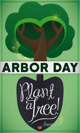 Commemorative design with a shovel and a tree in the top of it, planting a seed to celebrate Arbor Day, promoting tree plantation.のイラスト素材