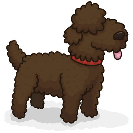 Cute brown water dog with the tongue out, ready for aquatic fun and then a walk in the park with its owner.のイラスト素材