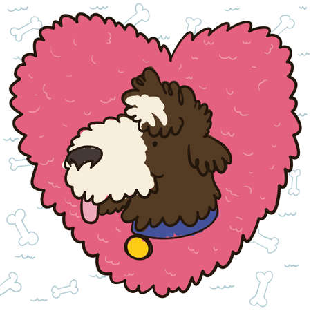 Cute water dog inside a furry heart and some bones around it ready for a adventure in the sea.のイラスト素材
