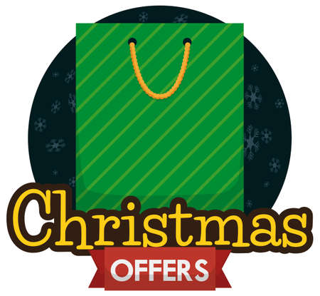 Green striped shopping bag and ribbon ready for Christmas sale offers in a special sales night.のイラスト素材