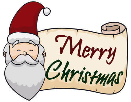 Happy Santa Claus with a greeting scroll, wishing you a merry Christmas.のイラスト素材