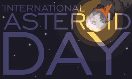 Dangerous meteor view in a starry sky view promoting awareness from this space objects during International Asteroid Day.のイラスト素材
