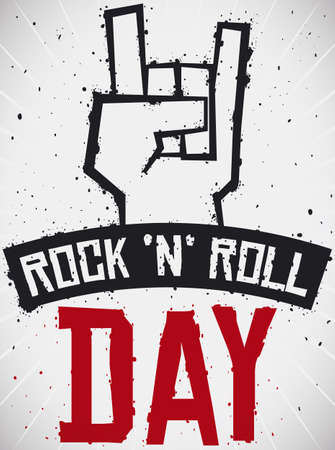 Graffiti with hand doing the gesture of the horns to celebrate Rock "n" Roll Day in grunge and dirty style.のイラスト素材