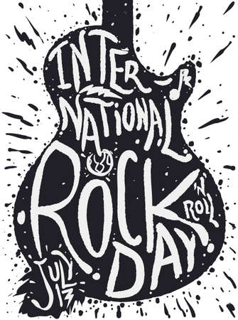 Black and white design with ink splashes of a guitar shape to celebrate International Rock 'n' Roll Day in July 13.のイラスト素材