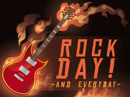 Blazing electric guitar in a stage, ready to celebrate Rock Day everyday.のイラスト素材