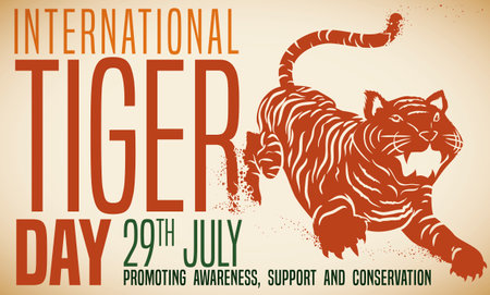 Awareness design with tiger silhouette fading away, representing the possible extinction of this big cat and reminding at you to promote and support conservation events during International Tiger Day.のイラスト素材