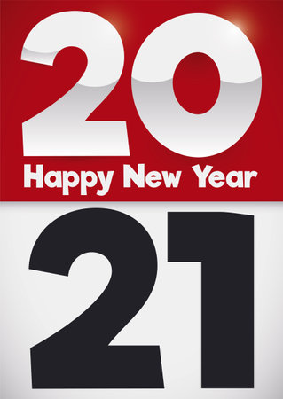 Red and white loose-leaf calendar wishing at you a happy New Year 2021.のイラスト素材