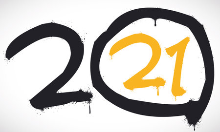 Design with number 2021 in graffiti style, announcing the upcoming New Year party in the street.のイラスト素材