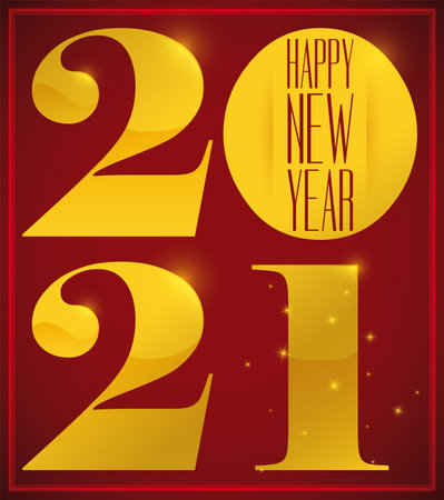Elegant 2021 golden numbers, greeting and frame commemorating a shiny New Year.のイラスト素材