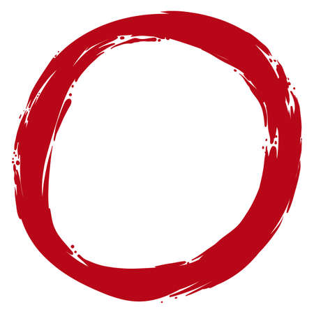 Circle in brush stroke style made with red paint, isolated over white background.のイラスト素材