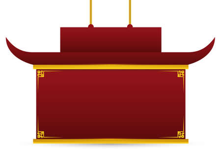 Red and golden board template decorated with traditional Chinese style and pattern, hanging of two ropes and isolated over white background.のイラスト素材