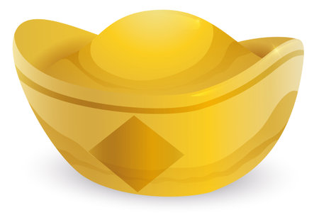Traditional Chinese sycee or golden ingot, isolated over white background.のイラスト素材