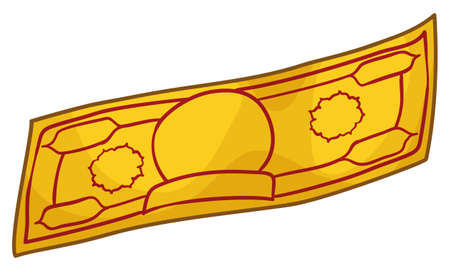 Banknote in golden paper, frame and outlines, isolated over white background.のイラスト素材