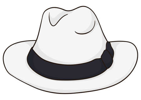 White straw hat and black band, a traditional accessory in the Colombian and paisa culture in cartoon style and isolated over white background.のイラスト素材
