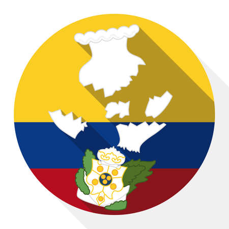 Broken flower vase of Llorente, an icon in the Colombian independence history over tricolor round button, in flat style and long shadows.のイラスト素材