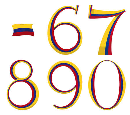 Set of patriotic numbers made with Colombian tricolor flag from 6 to 9 and 0.のイラスト素材