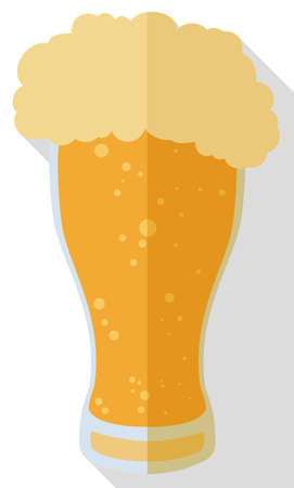 Flat design with long shadow of a delicious frothy beer served in weizen glass vase.のイラスト素材