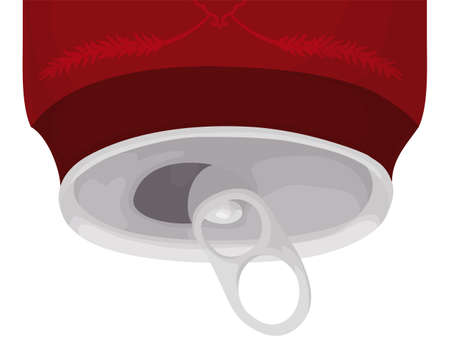 Empty can in upside down position with red label and decorated with wheat ears, isolated over white...