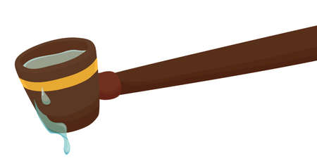 Isolated wooden ladle pouring water in cartoon style, over white background.のイラスト素材