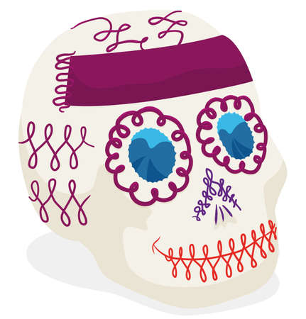 Delicious sugar skull -or 'calavera'- with traditional decorations to celebrate Mexican Day of the Dead.のイラスト素材