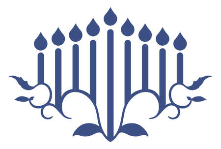 Blue candelabra silhouette like Chanukiah made with vines and leaves, also with lighted candles.のイラスト素材
