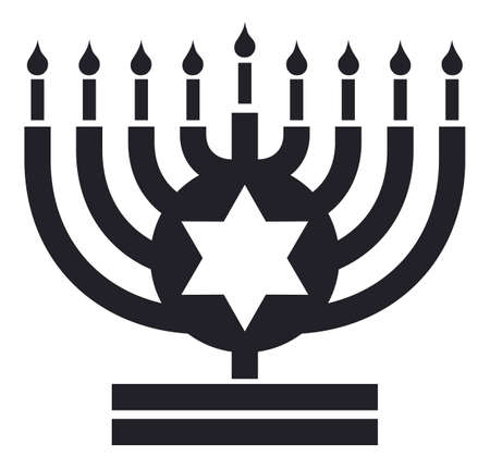 Design with nine lighted candles representing the Chanukiah, decorated with a button and Star of David symbol, ready for Hanukkah celebration.のイラスト素材