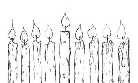 Hand drawn design with nine lighted candles, isolated over white background.のイラスト素材