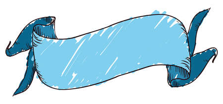 Template of an empty ribbon in hand drawn style painted in blue color.のイラスト素材