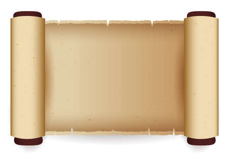 Isolated scroll with empty and ancient page with ragged borders in blank, over white background.のイラスト素材