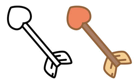 Cute arrow in two versions: one in outlines in black and white style and other colored in flat style.のイラスト素材