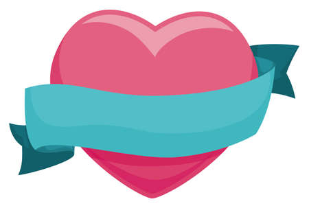Pink heart with empty ribbon template wrapping it. Design in cartoon style isolated over white background.のイラスト素材