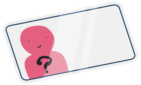 Card with pink, unknown and smiling dummy with question mark on it.のイラスト素材