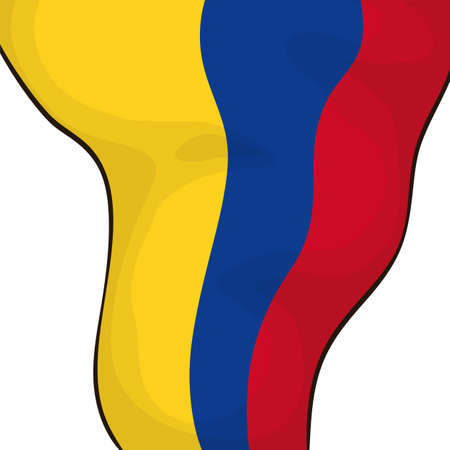 Close up view of Colombian tricolor flag in vertical position and cartoon style.のイラスト素材