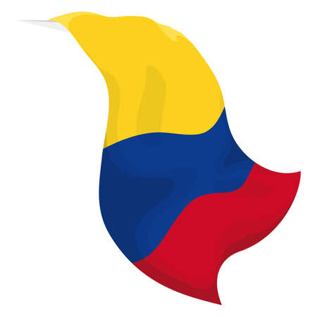 Waving Colombian tricolor flag hanging from the top of the yellow stripe. Design in cartoon style over white background.のイラスト素材