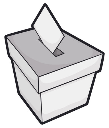 View of white and simple ballot box with vote entering in it. Design in cartoon style over white background.のイラスト素材