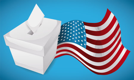 Waving U.S.A. flag close to a ballot box with vote entering in it.のイラスト素材