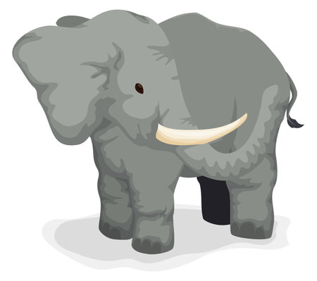 Big and gray elephant, standing and looking back. Design in cartoon style over white background.のイラスト素材