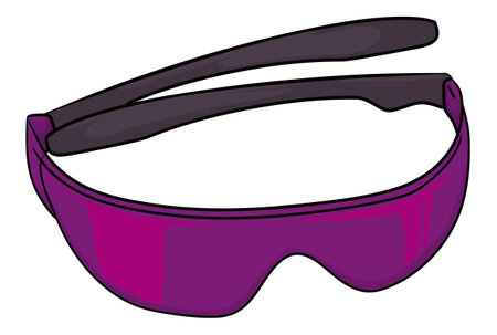 View of fancy purple sunglasses with sports design in cartoon style and white background.のイラスト素材