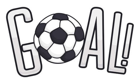 Sports design in cartoon style of a sign with the word 'goal' and soccer ball as letter 'O' over white background.のイラスト素材