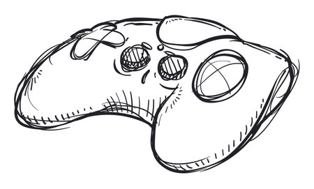 Video game controller in hand drawn style: buttons in the center, D-pad and .touchpad key.