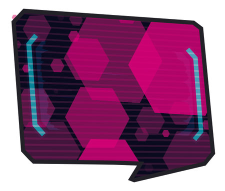 Speech bubble template with futuristic features on the display, and fluorescent colors and geometric forms.のイラスト素材