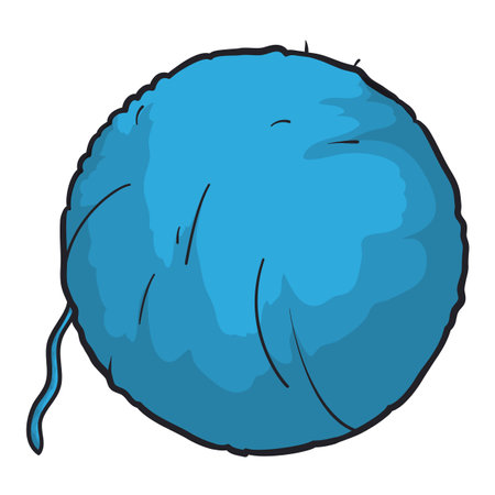 Isolated blue ball of yarn with one unleashed thread, in cartoon style over white background.のイラスト素材