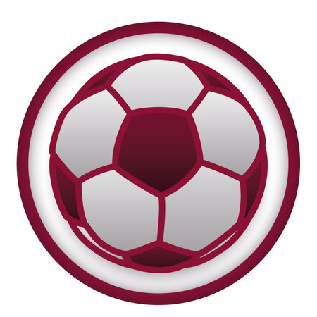 Isolated round button with soccer ball inside it, with white and maroon colors.のイラスト素材