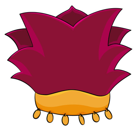 Maroon headdress with golden band and sequins in cartoon style, isolated over white background.のイラスト素材