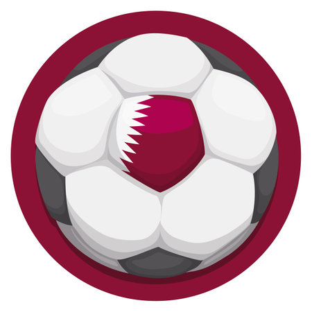 Round button with soccer ball decorated with Qatar flag: white, maroon and serrated design.のイラスト素材