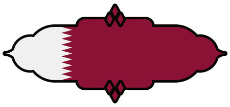 Sign with Qatar flag design and Arabian style, decorated with rhombus in cartoon style and outlines.のイラスト素材